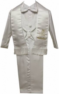 Boys Christening Tuxedo w/ Scarf w/ White Embroidery on Jacket-(White/Gold)